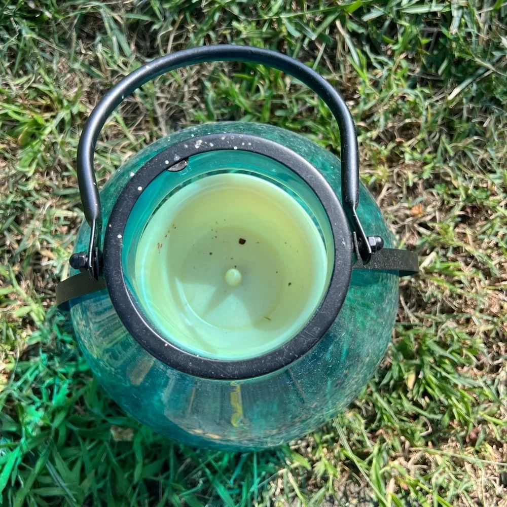Blue Glass Lantern with Candle